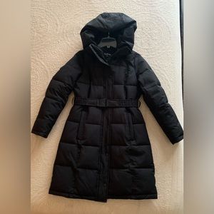 Hooded and belted puffer coat, extra warm
